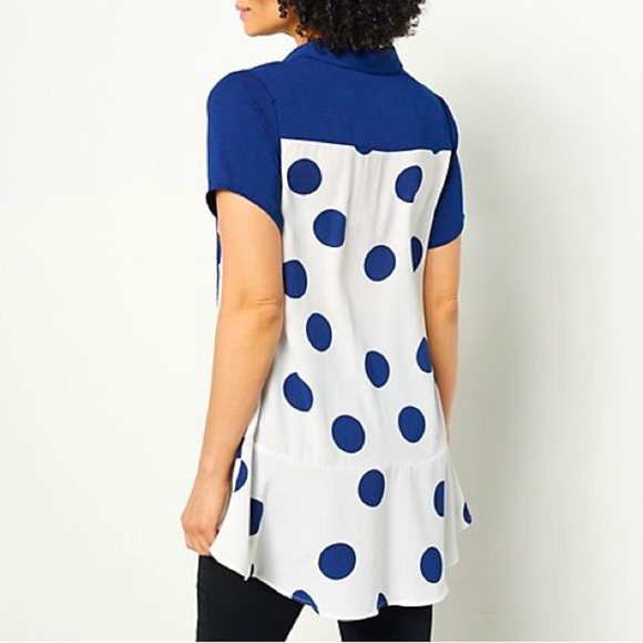 NEW Truth + Style Printed and Solid Woven Tunic in Navy Combo - medium​​ - Picture 2 of 6